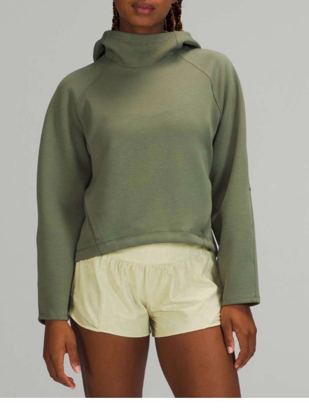 lululemon sz 8 AirWrap Pullover Hoodie - Green Twill boxy cropped relaxed fit